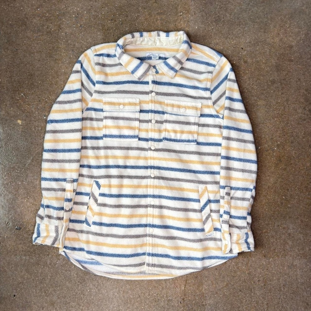 O'Neill Flannel Shacket Men's Small Striped Snap Front Cream Navy Mustard